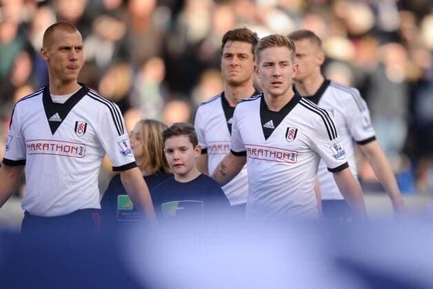 Mandatory Credit: Photo by Joe Toth BPI Shutterstock (3541577an) Steve Sidwell and Lewis Holtby of Fulham walk out onto the pitch Barclays Premier League 2013 14, Fulham v Southampton, Craven Cottage, London, Britain - 01 Feb 2014 EDITORIAL USE ONLY No use with unauthorised audio, video, data, fixture lists (outside the EU), club league logos or live services. Online in-match use limited to 45 images (+15 in extra time). No use to emulate moving images. No use in betting, games or single club league player publications services. Barclays Premier League 2013 14, Fulham v Southampton, Craven Cottage, London, Britain - 01 Feb 2014 EDITORIAL USE ONLY No use with unauthorised audio, video, data, fixture lists (outside the EU), club league logos or live services. Online in-match use limited to 45 images (+15 in extra time). No use to emulate moving images. No use in betting, games or  Copyright: xJoexToth BPI Shutterstockx 3541577an