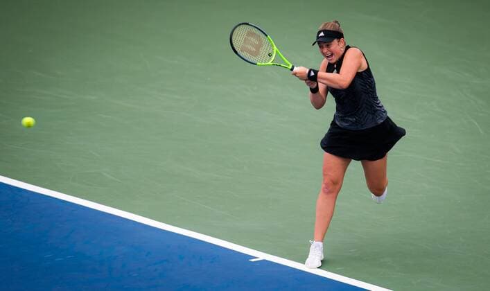 Mandatory Credit: Photo by Rob Prange Shutterstock (12324303d) Jelena Ostapenko of Latvia in action during the third round at the 2021 Western & Southern Open WTA, Tennis Damen 1000 tennis tournament Western & Southern Open Day Six, Tennis, Cincinnati, USA, 19 Aug 2021 Western & Southern Open Day Six, Tennis, Cincinnati, USA, 19 Aug 2021  Copyright: xRobxPrange Shutterstockx 12324303d