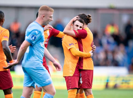 Galatasaray s Kerem Aktürkoglu has scored to 1 0 in the Europa League qualifier between Randers FC and Galatasaray at Cepheus Park in Randers, Thursday 19 August 2021, Randers Jylland Denmark  Copyright: HenningxBagger HenningxBaggerx COP101 spdk20210819-194911-L