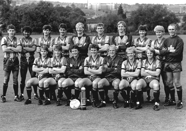 Mandatory Credit: Photo by ANL Shutterstock (1338593a) Football team group, Mannschaftsbild, Totale Bradford City 1985 For Names See Version Football Team Group Bradford City 1985 For Names See Version EDITORIAL USE ONLY No use with unauthorised audio, video, data, fixture lists (outside the EU), club league logos or live services. Online in-match use limited to 45 images (+15 in extra time). No use to emulate moving images. No use in betting, games or single club league player publications services. Football Team Group Bradford City 1985 For Names See Version EDITORIAL USE ONLY No use with unauthorised audio, video, data, fixture lists (outside the EU), club league logos or live services. Online in-match use limited to 45 images (+15 in extra time). No use to emulate moving images. No use in betting, games or Copyright: xANL Shutterstockx 1338593a