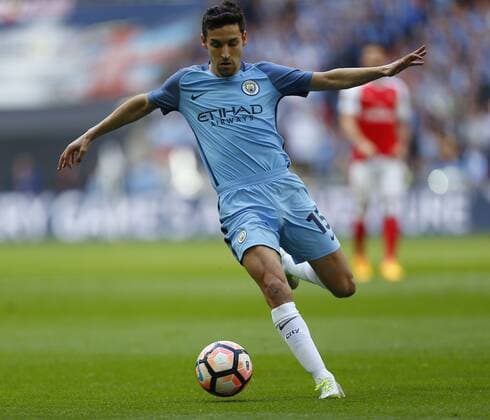 Mandatory Credit: Photo by James Boardman Shutterstock (8618440an) Jesus Navas of Manchester City during the Emirates FA Cup Semi-Final match between Arsenal and Manchester City at Wembley Stadium. 23 Apr 2017 Arsenal v Manchester City, The Emirates FA Cup Semi-Final, Wembley Stadium, London, UK - 23 Apr 2017 EDITORIAL USE ONLY No use with unauthorised audio, video, data, fixture lists (outside the EU), club league logos or live services. Online in-match use limited to 45 images (+15 in extra time). No use to emulate moving images. No use in betting, games or single club league player publications services. Arsenal v Manchester City, The Emirates FA Cup Semi-Final, Wembley Stadium, London, UK - 23 Apr 2017 EDITORIAL USE ONLY No use with unauthorised audio, video, data, fixture lists (outside the EU), club league logos or live services. Online in-match use limited to 45 images (+15 in extra time). No use to emulate moving images. No use in betting, games or  Copyright: xJamesxBoardman Shutterstockx 8618440an