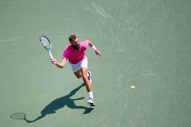CINCINNATI, OH - AUGUST 20: Benoit Paire of France hits a forehand during the quarter final match on day 5 of the Western & Southern Open at the Lindner Family Tennis Center in Mason, Ohio on August 20, 2021. (Photo by Shelley Lipton Icon Sportswire) TENNIS: AUG 20 Western & Southern Open Icon21082027