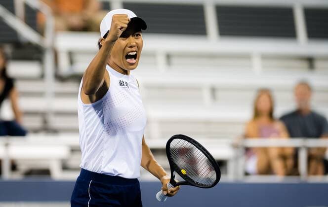Mandatory Credit: Photo by Rob Prange Shutterstock (12324311cj) Shuai Zhang of China & Sam Stosur of Australia in action during the doubles semi-final at the 2021 Western & Southern Open WTA, Tennis Damen 1000 tennis tournament Western & Southern Open Day Seven, Tennis, Cincinnati, USA, 20 Aug 2021 Western & Southern Open Day Seven, Tennis, Cincinnati, USA, 20 Aug 2021  Copyright: xRobxPrange Shutterstockx 12324311cj