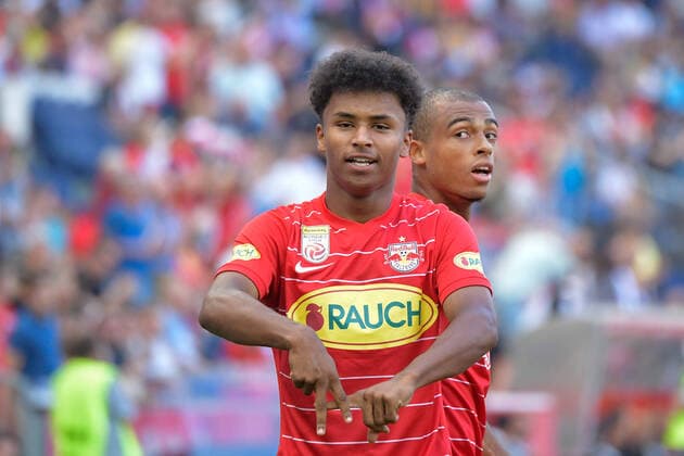Salzburg, Oesterreich 21 August 2021 Admiral Bundesliga 2021 2022 Sp 5 RB Salzburg vs SK Austria Klagenfurt Karim Adeyemi FC Red Bull Salzburg cheers after his goal to make it 1 0 Red Bull Arena Copyright: xFotostandx xWassmuthx