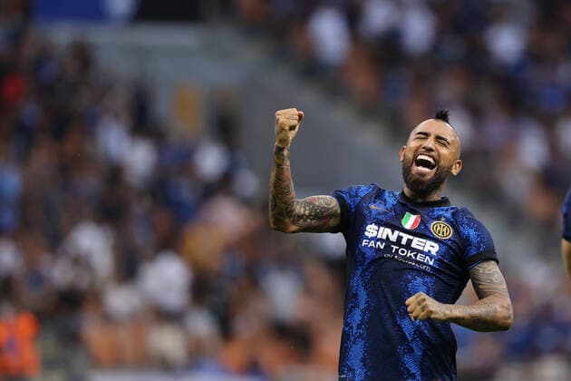 Mandatory Credit: Photo by Fabrizio Carabelli LiveMedia Shutterstock (12349375af) Arturo Vidal of FC Internazionale celebrates after scoring a goal Italian football Serie A match Inter - FC Internazionale vs Genoa CFC, Milan, Italy - 21 Aug 2021 Italian football Serie A match Inter - FC Internazionale vs Genoa CFC, Milan, Italy - 21 Aug 2021  Copyright: xFabrizioxCarabelli LiveMedia Shutterstockx 12349375af