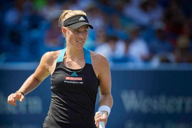 CINCINNATI, OH - AUGUST 21: Angelique Kerber of Germany looks on during the semifinal match on day 7 of the Western & Southern Open at the Lindner Family Tennis Center in Mason, Ohio on August 21, 2021. (Photo by Shelley Lipton Icon Sportswire) TENNIS: AUG 21 Western & Southern Open Icon210821236