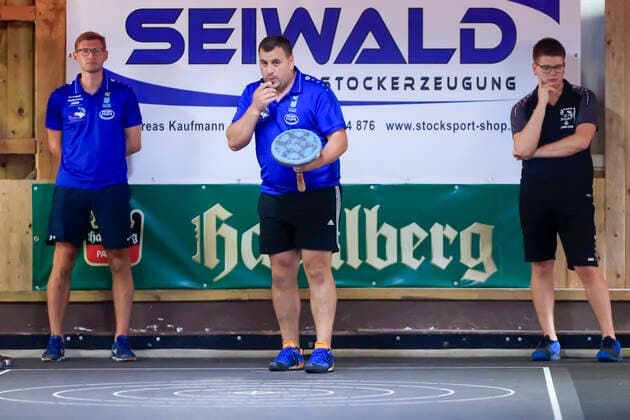 Final Four tournament of the four best teams of the summer federal league in the stick sport Passau Bavaria Germany stick sport men, 1 federal league south Final Four, summer 2021 on 21 08 2021 in the stick hall Neustift, picture shows Andreas Lampert TSV Hartpenning Passau stick hall Neustift Bavaria Germany