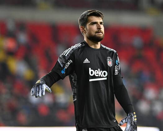 Goalkeeper Ersin Destanoglu of Besiktas during theTurkish Super League football match between Gaziantep FK and Besiktas at Kalyon Stadium in Gaziantep , Turkey on August 21 , 2021. 