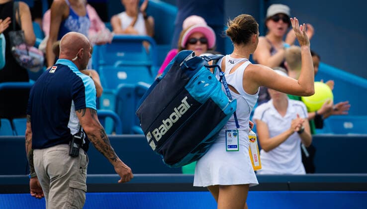 August 21, 2021, CINCINNATI, UNITED STATES: Karolina Pliskova of the Czech Republic after the semi final at the 2021 Western & Southern Open WTA, Tennis Damen 1000 tennis tournament against Jil Teichmann of Switzerland CINCINNATI UNITED STATES - ZUMAa181 20210821_zaa_a181_166 Copyright: xRobxPrangex