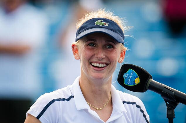August 21, 2021, CINCINNATI, UNITED STATES: Jil Teichmann of Switzerland after winning her semi final at the 2021 Western & Southern Open WTA, Tennis Damen 1000 tennis tournament against Karolina Pliskova of the Czech Republic CINCINNATI UNITED STATES - ZUMAa181 20210821_zaa_a181_170 Copyright: xRobxPrangex