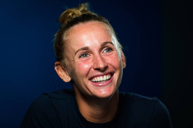 August 21, 2021, CINCINNATI, UNITED STATES: Jil Teichmann of Switzerland talks to the media after winning the semi final at the 2021 Western & Southern Open WTA, Tennis Damen 1000 tennis tournament against Karolina Pliskova of the Czech Republic CINCINNATI UNITED STATES - ZUMAa181 20210821_zaa_a181_210 Copyright: xRobxPrangex