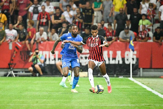 08 GERSON SANTOS DA SILVA (OM) - 28 HICHAM BOUDAOUI (OGCN) FOOTBALL : Nice vs Marseille - Ligue 1 Uber Eats - 22 08 2021 FEP Panoramic 