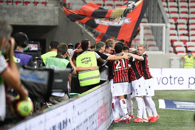 JOIE - FAIR PLAY - 26 MELVIN BARD (OGCN) FOOTBALL : Nice vs Marseille - Ligue 1 Uber Eats - 22 08 2021 FEP Panoramic 