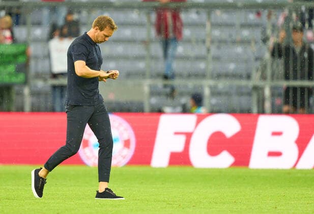 Trainer Julian Nagelsmann (FCB), team manager, headcoach, coach, in the match FC BAYERN MUENCHEN - 1.FC KOELN 3-2 1.German Football League on August 22, 2021 in Munich, Germany Season 2021 2022, matchday 2, 1.Bundesliga, FCB, München, 2.Spieltag, Köln.