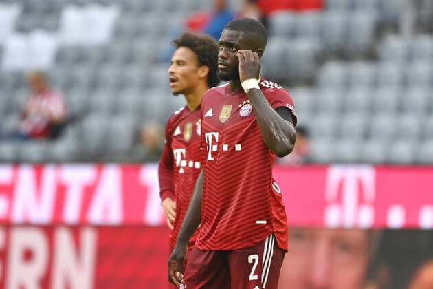 Dayot UPAMECANO Bayern Muenchen ,gesture,skeptical, hi Leroy SANE Bayern Muenchen Football 1 Bundesliga season 2021 2022, 2 matchday, Spieltag02 FC Bayern Muenchen 1 FC Koeln 3 2 on 22 08 2021,A L L I A N Z A R E N A Muenchen