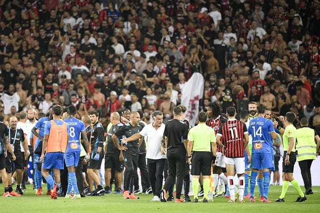 ILLUSTRATION - SUPPORTERS - INCIDENTS - CHRISTOPHE GALTIER (ENTRAINEUR NICE OGCN) FOOTBALL : Nice vs Marseille - Ligue 1 Uber Eats - 22 08 2021 FEP Panoramic 