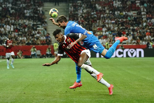Hicham Boudaoui (OGC Nice) - Luan Peres (Olympique de Marseille) FOOTBALL : OGC Nice vs Olympique de Marseille - Ligue 1 Uber Eats - Nice - 22 08 2021 NorbertScanella PanoramiC 