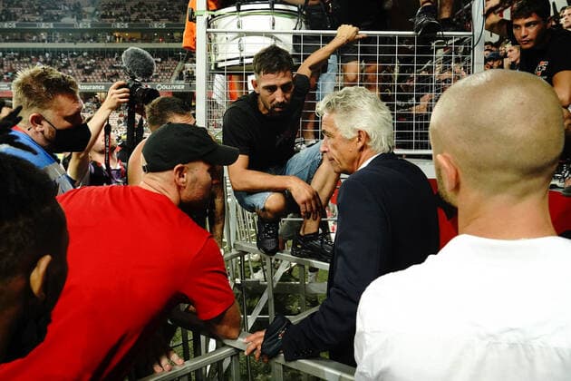 Supporters de l OGC Nice - Jean Pierre Rivere (president de l OGC Nice) FOOTBALL : OGC Nice vs Olympique de Marseille - Ligue 1 Uber Eats - Nice - 22 08 2021 NorbertScanella PanoramiC 