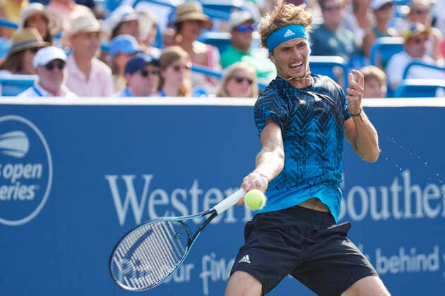 CINCINNATI, OH - AUGUST 22: Alexander Zverev of Germany hits a forehand shot during the menÕs championship match of the Western & Southern Open at the Lindner Family Tennis Center in Mason, Ohio on August 22, 2021. (Photo by Shelley Lipton Icon Sportswire) TENNIS: AUG 22 Western & Southern Open Icon210822826