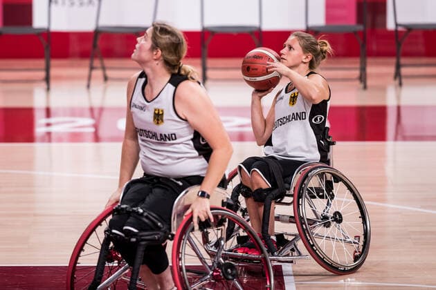 Tokyo 2020 Paralympic Games Wheelchair Basketball , Press Training Women Germany, 23 08 2021 TOKYO, JAPAN 23 August 2021 Wheelchair Basketball, Press Training of German Women ahead of Tokyo 2020 Paralympic Games on 26 08 2021 at Ariake Arena in Tokyo Japan Laura Fuerst 9, Germany in throwing practice. Copyright: xBEAUTIFULxSPORTS Wunderlx