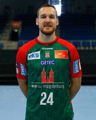 23 08 2021, xgox, handball LIQUI MOLY HBL, SC Magdeburg photo session emspor, v l Christian O Sullivan Magdeburg, 24 portrait, portraet, single image Magdeburg