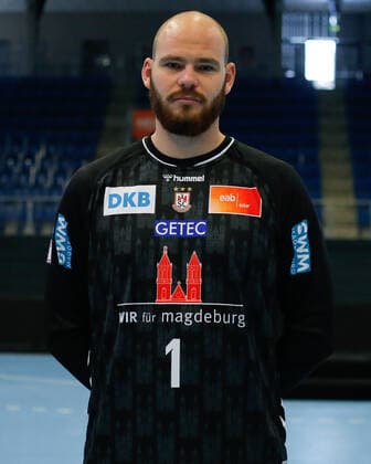 23 08 2021, xgox, handball LIQUI MOLY HBL, SC Magdeburg photo session emspor, v l Mike Jensen Magdeburg portrait, portraet, single picture Magdeburg