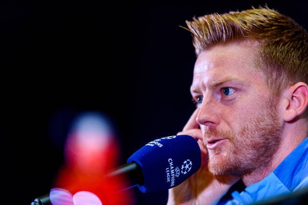 210823 Anders Christiansen during a press conference with Malmö FF ahead of the UEFA Champions League playoff match against Ludogorets on August 23, 2021 in Razgrad Photo Ludvig Thunman BILDBYRAN kod LT LT0191 fotboll football soccer fotball champions league träning presskonferens training practice press conference malmö ff bbeng,  Copyright: LUDVIGxTHUNMAN BB210823LT068