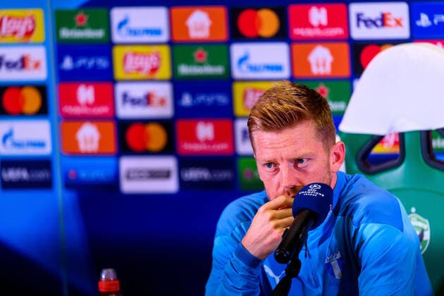 210823 Anders Christiansen during a press conference with Malmö FF ahead of the UEFA Champions League playoff match against Ludogorets on August 23, 2021 in Razgrad Photo Ludvig Thunman BILDBYRAN kod LT LT0191 fotboll football soccer fotball champions league träning presskonferens training practice press conference malmö ff bbeng,  Copyright: LUDVIGxTHUNMAN BB210823LT072