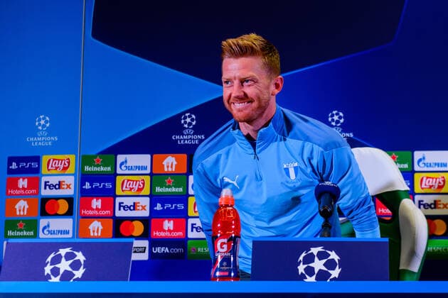 210823 Anders Christiansen during a press conference with Malmö FF ahead of the UEFA Champions League playoff match against Ludogorets on August 23, 2021 in Razgrad Photo Ludvig Thunman BILDBYRAN kod LT LT0191 fotboll football soccer fotball champions league träning presskonferens training practice press conference malmö ff bbeng,  Copyright: LUDVIGxTHUNMAN BB210823LT079