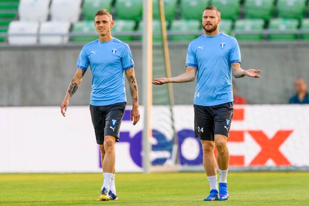 210823 Sören Rieks and Lasse Nielsen during a practice with Malmö FF ahead of the UEFA Champions League playoff match against Ludogorets on August 23, 2021 in Razgrad Photo Ludvig Thunman BILDBYRAN kod LT LT0191 fotboll football soccer fotball champions league träning presskonferens training practice press conference malmö ff bbeng arena interior general view,  Copyright: LUDVIGxTHUNMAN BB210823LT153
