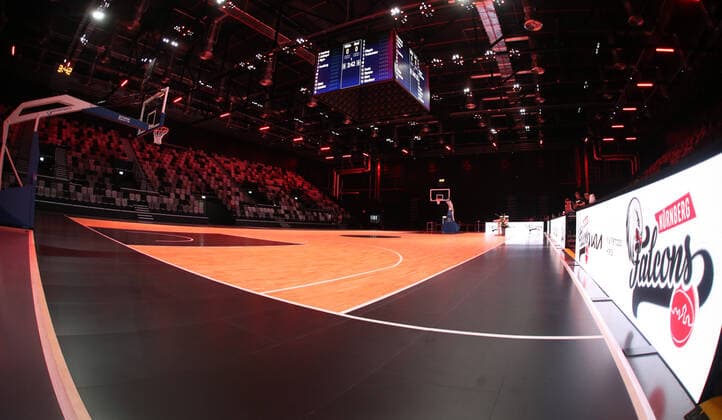 25 08 2021 Basketball Nuremberg Falcons Basketball Club NBC Official Inauguration of the Kia Metropol Arena Sports Photo Zink DaMa Symbol Image Symbol Photo Feature Impression Empty Arena Hall Hall Panorama Panorama Kia Metropol Arena