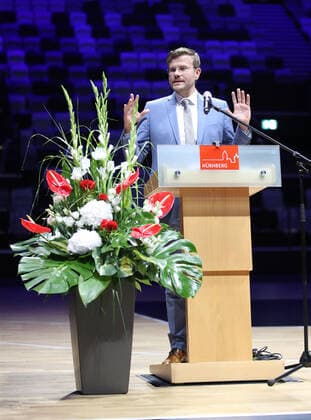 25 08 2021 Basketball Nuremberg Falcons Basketball Club NBC Official Inauguration of the Kia Metropol Arena Sports Photo Zink DaMa Marcus König Lord Mayor City of Nuremberg Speech