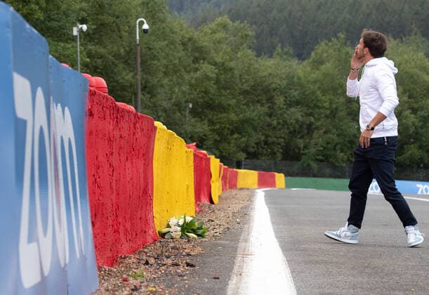 Toro Rosso s French driver Pierre Gasly pays a tribute to French driver Francois Hubert, killed two years ago, in marge of preparations ahead of this weekend s Spa-Francorchamps Formula One Grand Prix of Belgium race, in Spa-Francorchamps, Thursday 26 August 2021. BENOITxDOPPAGNE  x3072299x