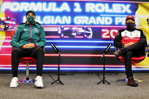 F1 Grand Prix of Belgium 18 Lance Stroll (CAN, Aston Martin Cognizant F1 Team), 7 Kimi Raikkonen (FIN, Alfa Romeo Racing ORLEN), F1 Grand Prix of Belgium at Circuit de Spa-Francorchamps on August 26, 2021 in Spa-Francorchamps, Belgium. (Photo by xxx FIA Pool via HOCH ZWEI) Spa-Francorchamps Belgium Poolfoto HOCH ZWEI Pool XPB Images ,EDITORIAL USE ONLY