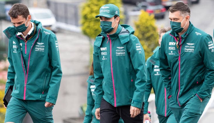 Aston Martin s Canadian driver Lance Stroll walks along the circuit during preparations ahead of this weekend s Spa-Francorchamps Formula One Grand Prix of Belgium race, in Spa-Francorchamps, Thursday 26 August 2021. BENOITxDOPPAGNE  x3073208x