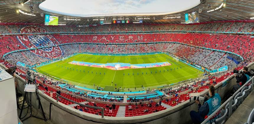 Allianz Arena inside in the quarterfinal match BELGIUM - ITALY 1-2 at the football UEFA European Championships 2020 in Season 2020 2021 on July 02, 2021 in Munich, Germany.