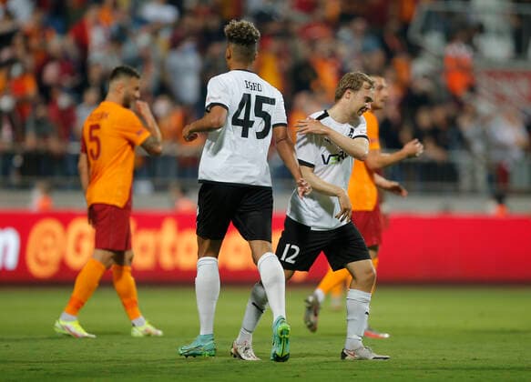 Randers Marvin Egho L celebrates with Simon Tibbling after scoring a goal during the UEFA Europa League play off second leg football match between Galatasaray and Randers at Recep Tayyip Erdogan Stadium in Istanbul, on August 26, 2021, Istanbul Denmark  Copyright: x cop117 spdk20210826-203721-L