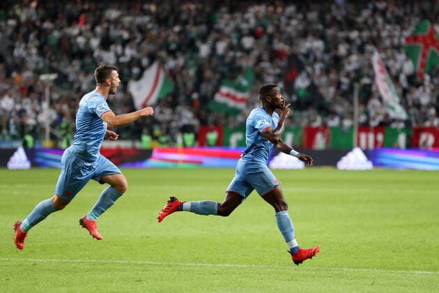 WARSZAWA 26.08.2021 REWANZOWY MECZ IV RUNDA ELIMINACYJNA LIGA EUROPY SEZON 2021 22: LEGIA WARSZAWA - SLAVIA PRAGA --- UEFA EUROPA LEAGUE QUALIFYING FOURTH ROUND SECOND MATCH: LEGIA WARSAW - SLAVIA PRAGUE ONDREJ KUDELA UBONG EKPAI FOT. PIOTR KUCZA FOTOPYK NEWSPIX.PL --- Newspix.pl  210826PYK0019