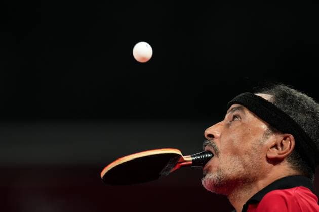 (210827) -- TOKYO, Aug. 27, 2021 -- Ibrahim Elhusseiny Hamadtou of Egypt competes during the Table tennis, Tischtennis men s singles class 6 group E match between Chen Chao of China and Ibrahim Elhusseiny Hamadtou of Egypt at the Tokyo 2020 Paralympic Games in Tokyo, Japan, Aug. 27, 2021. ) (TOKYO2020)JAPAN-TOKYO-PARALYMPICS-TABLE TENNIS-MEN S SINGLES-CLASS 6 ZhangxCheng 
