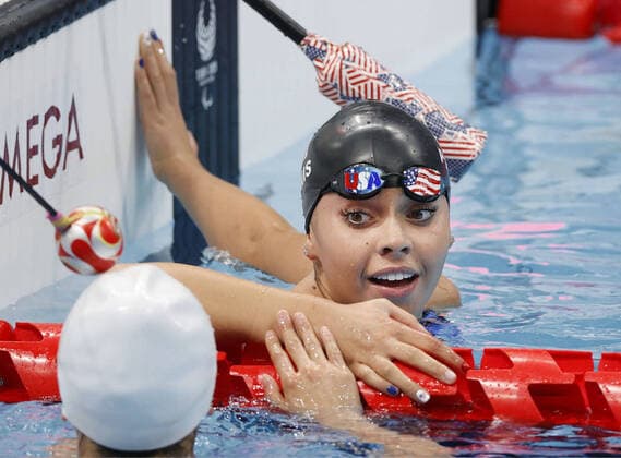 Tokyo Paralympics: Swimming Anastasia Pagonis of the United States is pictured after winning the S11 final of the women s 400-meter freestyle in a world record time at the Tokyo Paralympics on Aug. 26, 2021, at Tokyo Aquatics Centre.  A14AA0000769476P