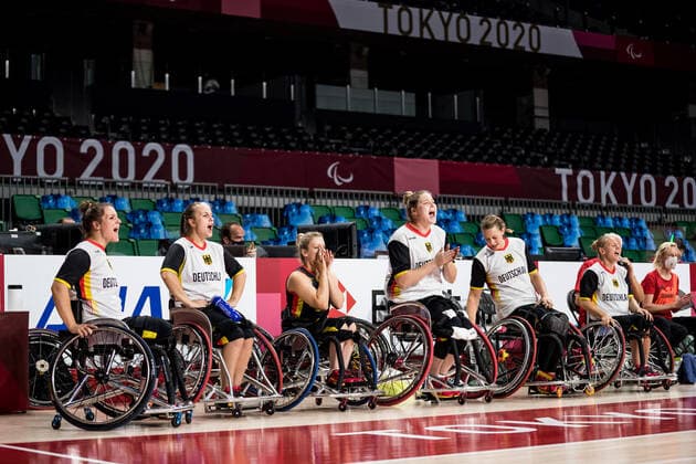 Tokyo 2020 Paralympic Games Wheelchair Basketball , 27 08 2021 TOKYO, JAPAN 27 August Wheelchair Basketball, Great Britain vs Germany Women, on Day 3 of the Tokyo 2020 Paralympic Games at Musashino Forest Sport Plaza on 27 08 2021 in Tokyo Japan Maya Lindholm 11, Germany , Lisa Bergenthal 10, Germany , Catharina Weiss 6, Germany , Barbara Gross 15, Germany , Lena Knippelmeyer 14, Germany , Laura Fuerst 9, Germany Copyright: xBEAUTIFULxSPORTS Wunderlx