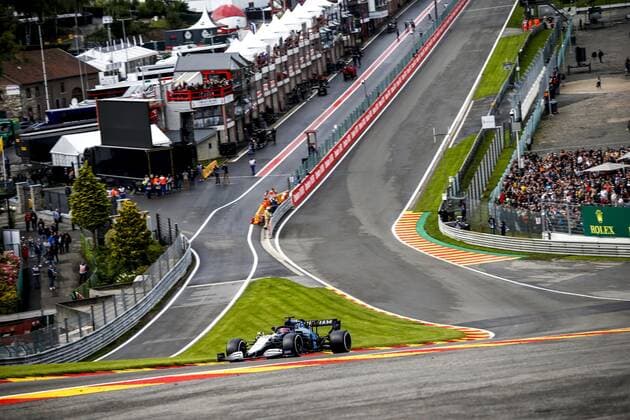 63 RUSSELL George (gbr), Williams Racing F1 FW43B, action during the Formula 1 Belgium Grand Prix, 12th round of the 2021 FIA Formula One World Championship, WM, Weltmeisterschaft from August 27 to 29, 2021 on the Circuit de Spa-Francorchamps, in Stavelot, near LiÃ‹ge, Belgium - Photo DPPI FORMULE 1 : Grand prix de belgique - 27 08 2021 DPPI PANORAMIC  00121025_F12021GP12BEL_JK156676