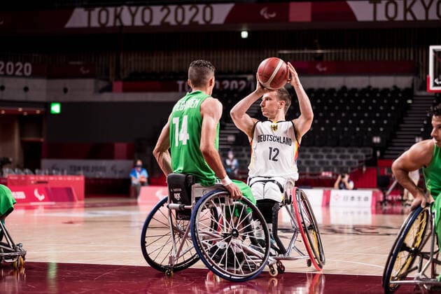 Tokyo 2020 Paralympic Games Wheelchair Basketball , 29 08 2021 TOKYO, JAPAN 29 August Wheelchair Basketball, Germany vs Algeria Men on Day 5 of the Tokyo 2020 Paralympic Games at Ariake Arena on 29 08 2021 in Tokyo Japan Abdekrim Megueddem 14, Algeria , Jens Albrecht 12, Germany Copyright: xBEAUTIFULxSPORTS Wunderlx