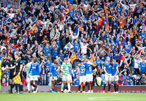 Football - 2021 2022 Scottish Premier League - Glasgow Rangers vs Celtic - Ibrox Stadium - Sunday 29th August 2021 The Rangers fans react at full time 