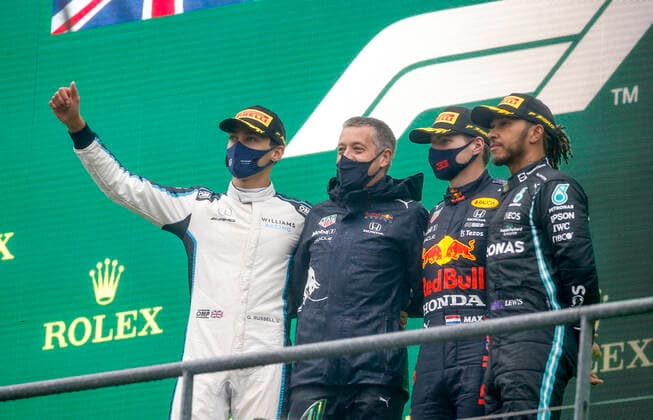 63 George Russell GBR, Williams Racing , 33 Max Verstappen NED, Red Bull Racing , 44 Lewis Hamilton GBR, Mercedes AMG Petronas F1 Team , F1 Grand Prix of Belgium at Circuit de Spa Francorchamps on August 29, 2021 in Spa Francorchamps, Belgium Photo by HOCH ZWEI Spa Francorchamps Belgium