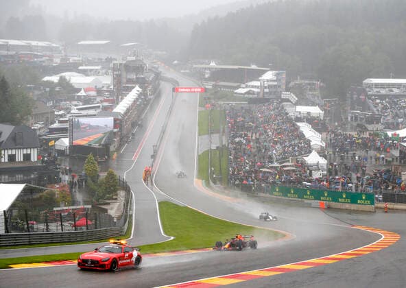 F1 Safety Car, Mercedes AMG GT R, 33 Max Verstappen NED, Red Bull Racing , 63 George Russell GBR, Williams Racing , 44 Lewis Hamilton GBR, Mercedes AMG Petronas F1 Team , F1 Grand Prix of Belgium at Circuit de Spa Francorchamps on August 29, 2021 in Spa Francorchamps, Belgium Photo by HOCH ZWEI Spa Francorchamps Belgium