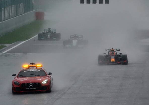 FORMULA 1 ROLEX BELGIAN GRAND PRIX 2021 29 08 2021, Circuit de Spa Francorchamps, Spa Francorchamps, FORMULA 1 ROLEX BELGIAN GRAND PRIX 2021 , in picture Safety Car, Winner Max Verstappen NEL 33 , Red Bull Racing Honda, 2nd place for George Russel GBR 63 , Williams Racing, 3rd place for Lewis Hamilton GBR 44 , Mercedes AMG Petronas Formula One Team nordphotoxGmbHx xBratic nph00250
