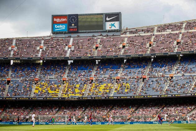 FC Barcelona, Barca V Getafe CF - La Liga Santander Spectators watching the game with special safety distance due to Covid 19 restrictions during the La Liga Santader match between FC Barcelona and Getafe CF at Camp Nou Stadium on August 29, 2021 in Barcelona. Barcelona Spain bonilla-fcbarcel210829_npVvk  Copyright: xXavierxBonillax