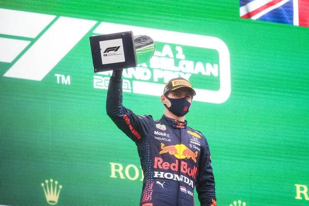podium VERSTAPPEN Max (ned), Red Bull Racing Honda RB16B, portrait during the Formula 1 Belgium Grand Prix, 12th round of the 2021 FIA Formula One World Championship, WM, Weltmeisterschaft from August 27 to 29, 2021 on the Circuit de Spa-Francorchamps, in Stavelot, near Liege, Belgium - FORMULE 1 : Grand prix de belgique - 29 08 2021 DPPI PANORAMIC  00121026_AV6_4555
