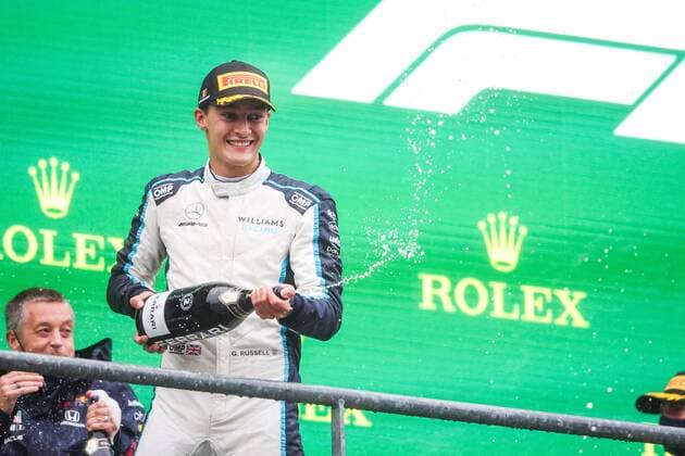 podium RUSSELL George (gbr), Williams Racing F1 FW43B, portrait during the Formula 1 Belgium Grand Prix, 12th round of the 2021 FIA Formula One World Championship, WM, Weltmeisterschaft from August 27 to 29, 2021 on the Circuit de Spa-Francorchamps, in Stavelot, near Liege, Belgium - FORMULE 1 : Grand prix de belgique - 29 08 2021 DPPI PANORAMIC  00121026_AV6_4660